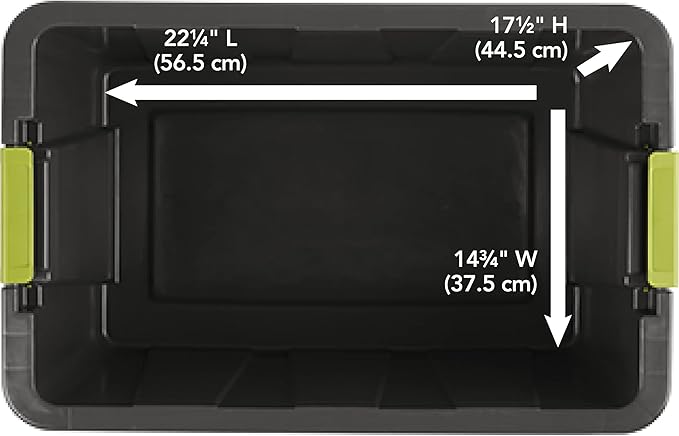 Sterilite 30 Gal Latching Tuff1 Storage Tote, Stackable Bin with Latch Lid, Plastic Container to Organize Garage, Basement, Gray Base and Lid, 4-Pack