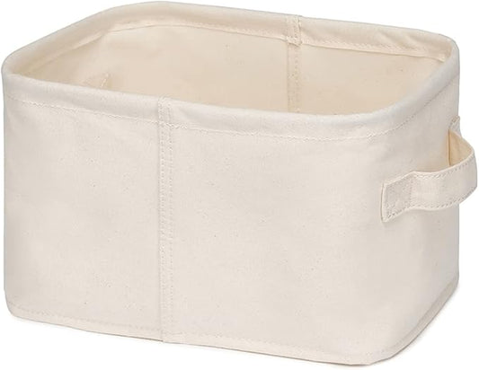 Decorative Basket Rectangular Fabric Storage Bin Organizer Basket with Handles for Clothes Storage (14.5 x 10.2 x 6.2, Beige)