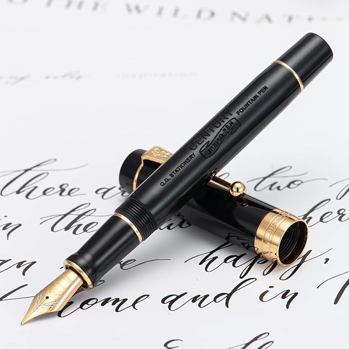 Jinhao 100 Fountain Pen Celluloid Classic Style, #6 Nib Smooth Writing Instrument with Refillable Converter and Pen Case Set
