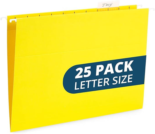 Blue Summit Supplies Hanging File Folders, 25 Reinforced Hang Folders, Designed for Home and Office Color Coded File Organization, Letter Size, Yellow, 25 Pack
