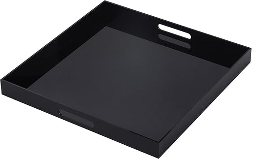 Black King Size Large Acrylic Serving Tray for bed-24x24 Inch -Spill Proof- Decorative Trays Countertop Organizer for Ottoman,Nightstand, Sidetable, Butler (24X24 Inch, Black)