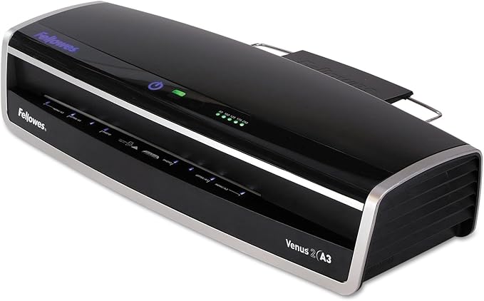 Fellowes Laminator Venus 2 125, Rapid 30-60 Second Warm-up Laminating Machine, with Laminating Pouches Kit (5734801), Black, Silver, 5.1" x 21.3" x 8.2"
