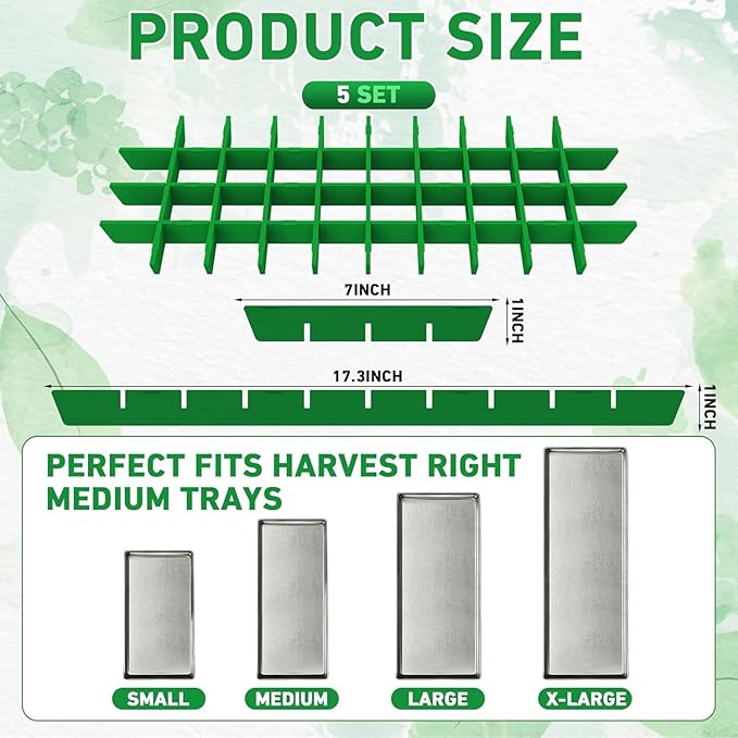 5 Sets Silicone Freeze Dryer Tray Dividers Compatible with Harvest Right Freeze Dryer Accessories - Flexible Adjustable Green Silicone Food Tray Divider Set, Reusable & Easy to Clean