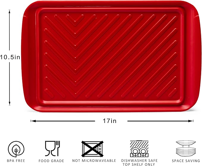BBQ Tray for Raw Meat Prep and Cooked Food, Grill Prep and Serve Trays, Melamine Serving Trays and Platters for Food, Unbreakable Party Tray, Set of 2, Black and Red