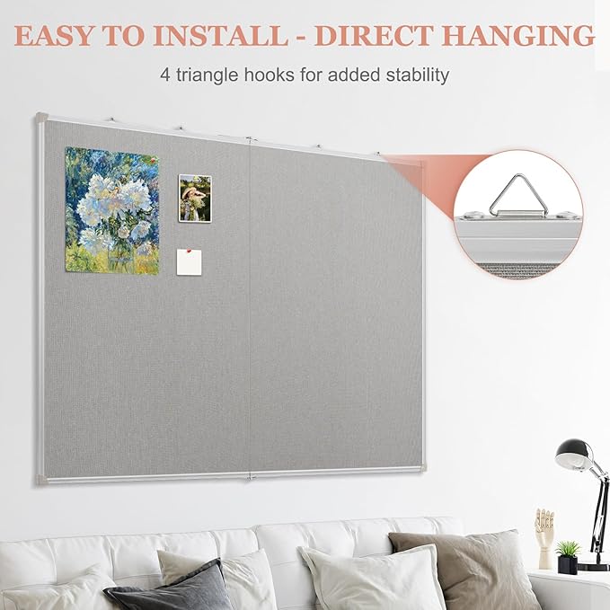 Double-Sided Large Cork Board with Linen, 60" x 40" Foldable Hanging Aluminum Framed Bulletin Board, Vision Board Pin Board Corkboards for Walls, Office, School Decor, 20 Pushpins