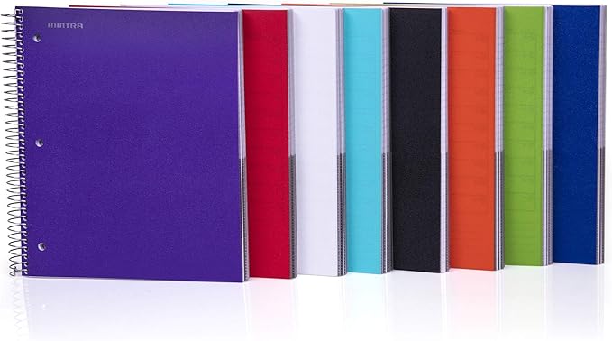 Mintra Office Durable Spiral Notebooks, 5 Subject (Black, Wide Ruled 1pk)