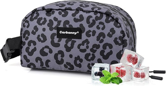Cerbonny Reusable Lunch Bag, Grey Leopard, 2.5L, Insulated, Zipper Closure, Portable, Thermal Insulated, Office, Picnic, Travel, School