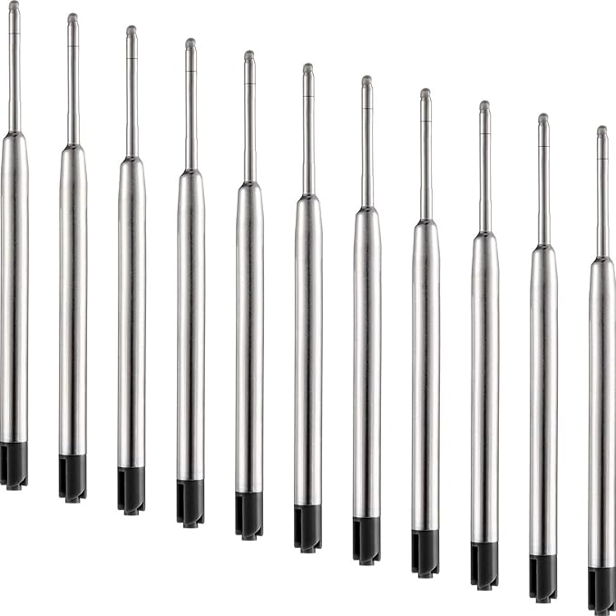 DunBong Pen Refills, Black Ink Refill Pack of 5, Replaceable Ballpoint Pen Refills, Medium Point Metal Refill (Black)