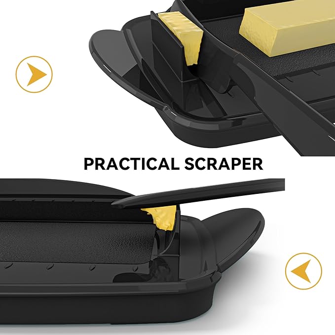 Butter Dishes with Lid for Countertop Refrigerator, Plastic Butter Dish Clear Flip Top Lid Butter Container with Spreader, Non-Slip Bottom Butter Holder Keeper (Black)