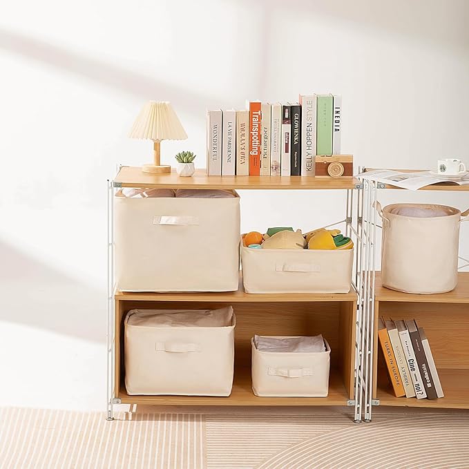 Foldable Storage Bins with Lids Cotton Canvas Rectangular Storage Box Ideal for Organization Lightweight and Durable (13.78 x 9.65 x 6.1)