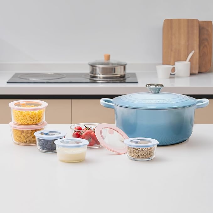 Urban Green Glass Food Container Set with Glass Lid, 6 Pack, Meal Prep Containers with Silicone Framed Airtight Lid, Leakproof, 100% Plastic Free,