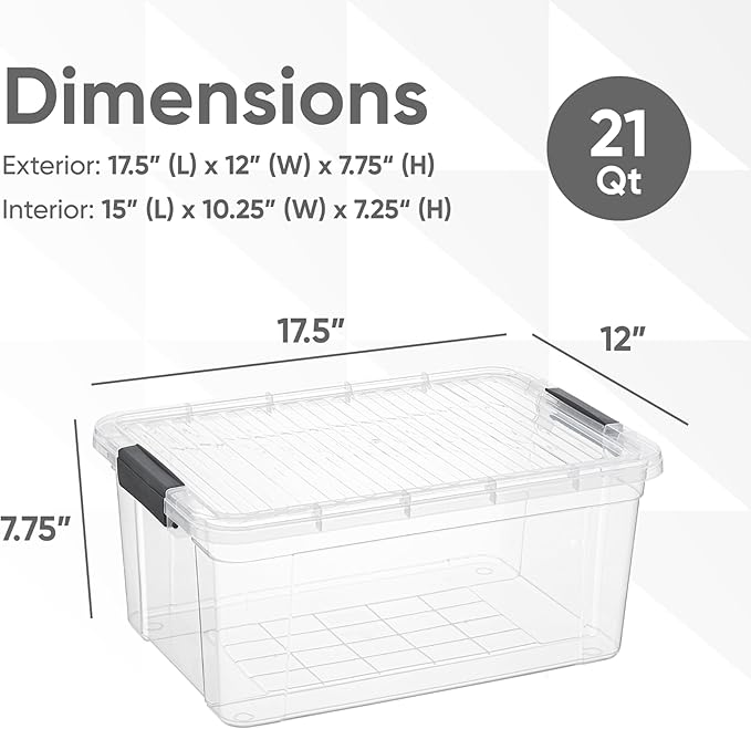 Superio Storage Bins with Lids- 6 Pack, 21 Qt Clear Boxes for Organizing, Stackable Plastic Containers- BPA Free, Non-Toxic, Odor Free, Organizer for Home, Office, Dorm