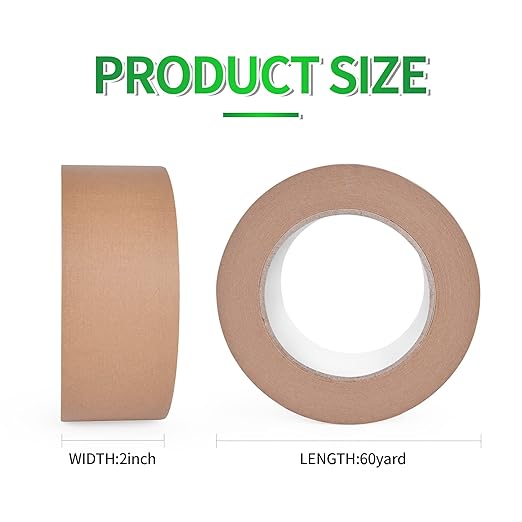 Eco-Friendly Kraft Paper Tape, Biodegradable Kraft Paper Tape, Recyclable Writable Packing Tape, Non-Coated Surface for Masking, Sealing, 2inch x 60yards, 6Rolls