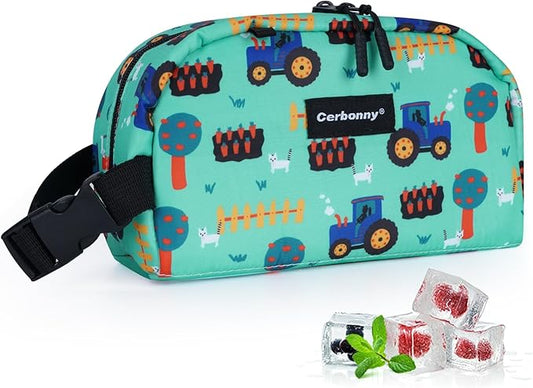 Cerbonny Freezable Cooler Bag for Work, School, Travel - Insulated, Fit for Yogurt, 3+ (Green Vehicle)