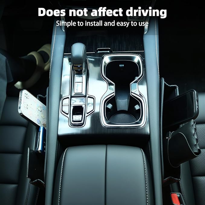 Car Gap Filler Organizer, Car Organizer Gap Storage Box with Cup Holders for Drink, Car Leather Cup Holder Gap Bag Front Seat for Holding Phone, Sunglasses, Keys