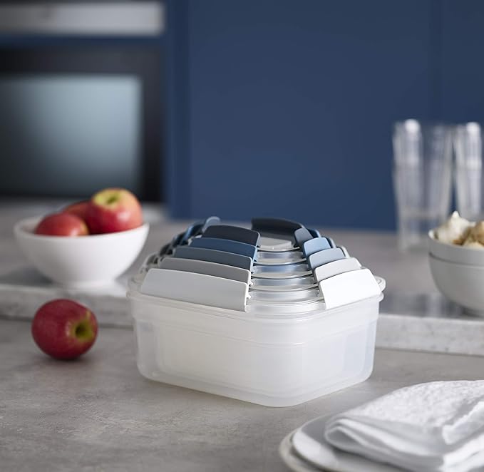 Joseph Joseph Nest Lock Plastic BPA Free Food Storage Container Set with Lockable Airtight Leakproof Lids, 10-Piece, Sky