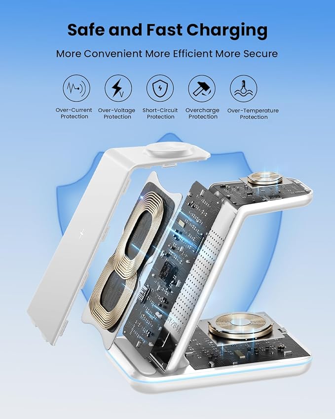 3 in 1 Wireless Charging Station, Wireless Charger Stand for Multiple Apple Devices, Wireless Charger for iPhone 17 16 15-11 Pro Max XS XR 8, Apple Watch 11 9 8 7 6 SE 5 4 3 2, Air Pods 3/2/Pro