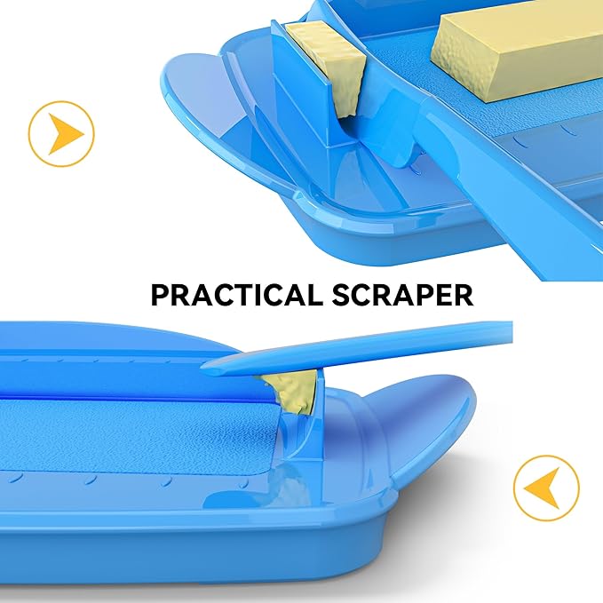 Blue Butter Dishes with Lid for Countertop Refrigerator, Clear Butter Dish Plastic Flip Top Lid Butter Container with Spreader, Non-Slip Bottom Butter Holder Keeper (Transparent Cover Blue)