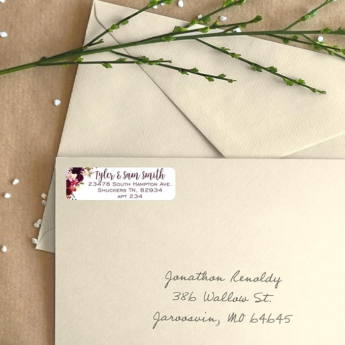 Fall Floral Rolled Address Labels / 500 Personalized Return Address Labels/Designer Address Stickers in Elegant Plastic Dispenser