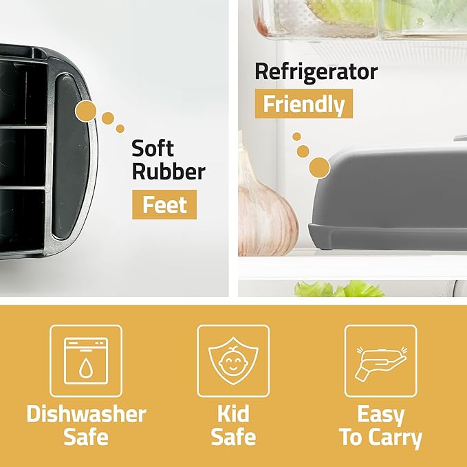 Butter Hub Butter Dish with Lid and Knife, Magnetic Butter Keeper, Easy Scoop, No Mess Lid, Plastic, Dishwasher Safe (Black)