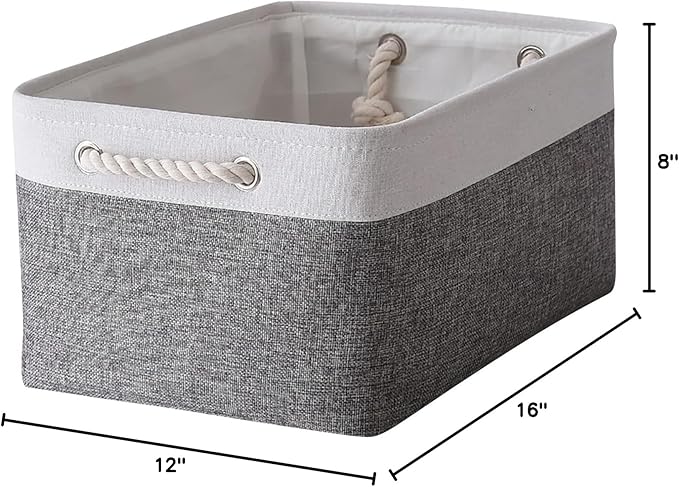 TheWarmHome Organization and Storage Basket for Organizing- 16x12x8 inch 1 Pack Fabric Storage Cubes, Collapsible Storage Bins for Shelves Organizer Gift Closet Cloth Toy (White & Grey)