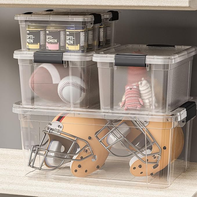 Superio Storage Bins with Lids- 8 Pack, 1.85 Qt Clear Boxes for Organizing, Stackable Plastic Containers- BPA Free, Non-Toxic, Odor Free, Organizer for Home, Office, Dorm