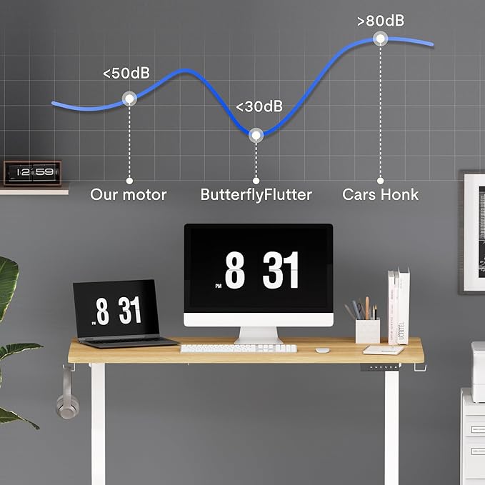 FLEXISPOT Standing Desk Electric Height Adjustable Desk with 40 x 24 Inch Splice Board, Home Office Computer Workstation, Maple Top + White Frame