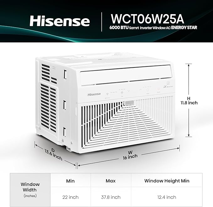 Hisense WCT06W25A Window Air Conditioner, 6,000 BTU, White