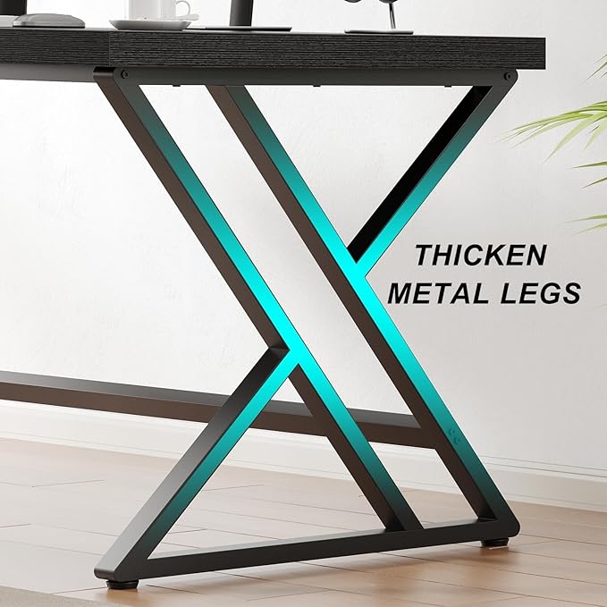 LVB Modern Black Computer Desk, Long Industrial Home Office Desk for Student, Large Metal Wood Writing Study Computer Table, Farmhouse Executive Simple Gaming PC Work Desk for Bedroom, Black, 60 Inch