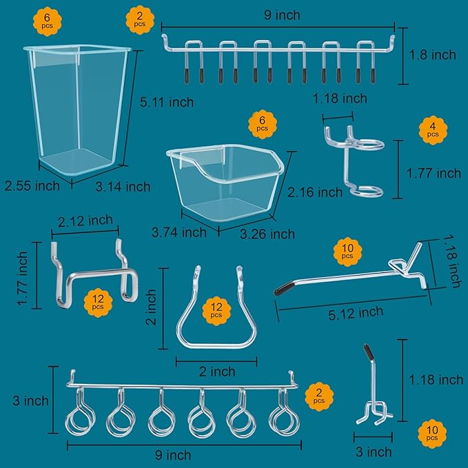 248PCS Pegboard Accessories Organizer Kit,1/8 and 1/4 inch Pegboard Hooks Assortment, Pegboard Bins, Metal Hooks for Hanging Storage (Transparent)