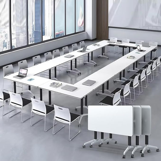 Conference Room Table with Flip-Top Design for Dynamic Meetings, Business Table Computer Desk with Heavy-Duty Frame,Foldable Seminar Meeting Tables for Home Office (2, E, 61IN)