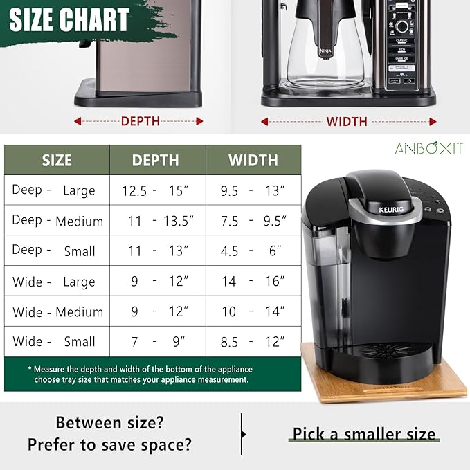 Bamboo Appliance Slider, Sliding Tray for Coffee Maker, Kitchen Countertop Appliance Rolling Tray, Coffee Pot Slider Tray with Rubber Wheels, Deep - Small (14"D x 6"W)