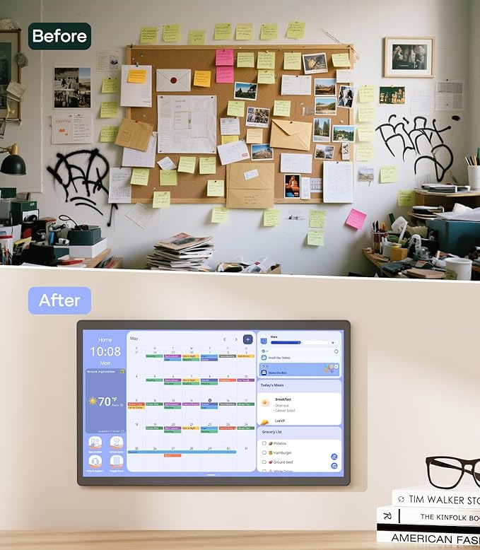 Digital Calendar+ 2: 24 Inch Wall Touch Screen Chore Chart Customize Dashboard Smart Electronic Calendar for Family Schedules Meal Planner Supports All Google Play Apps Wall Mount Black