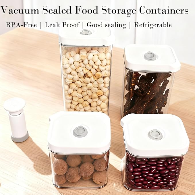 Vacuum Sealed Food Storage Containers with Pump – Airtight, Keeps Food Fresh, Prevents Bacteria – Ideal for Grains, Coffee, Snacks & dog food storage container(4-Piece Set)