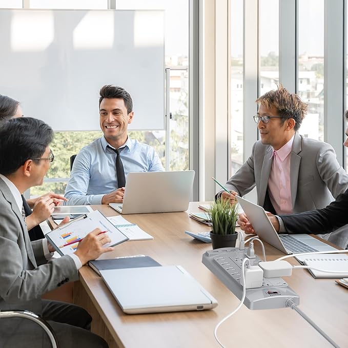 18 Outlets Surge Protector Power Strip - 10 Feet Flat Plug Heavy Duty Extension Cord with 18 Widely Outlets and 4 USB Ports, 2100 Joules, Grey, ETL Listed