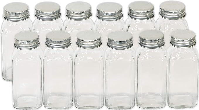 Simple Houseware 12-Pack 6 oz Glass Spice Jars, Square Bottles with Shaker Lids, Funnel and Labels for Seasoning & Storage