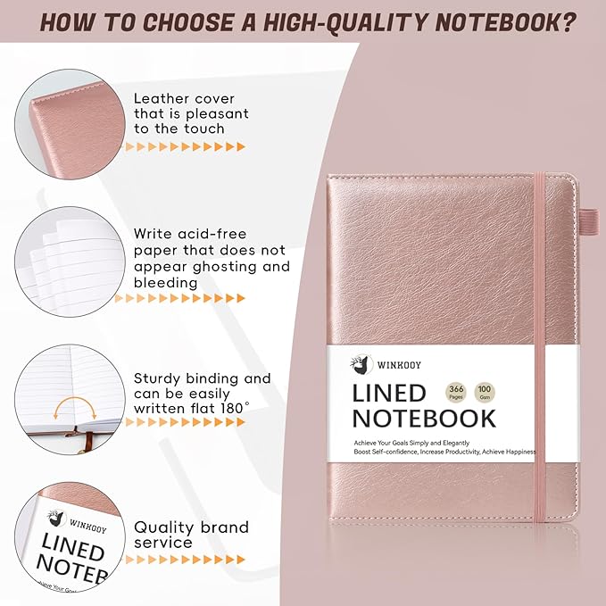Lined Journal Notebook, 366 Pages, 100Gsm Leather Hardcover Journals for Writing Thick A5 College Ruled Classic Notebook with Pen Loop, Daily Journal for Women Men Travel Business Work Office