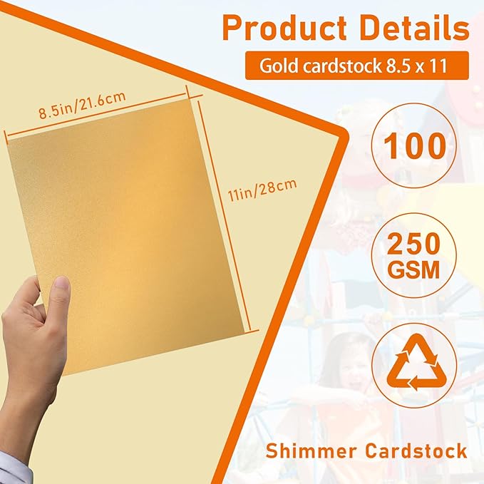 100 Sheets Shimmer Gold Cardstock 8.5 x 11 Scrapbooking Paper, 92lb Heavyweight Glossy Paper Card Stock for DIY Making Cards, Wedding, Crafting, Greeting Cards, Invitations, Menus