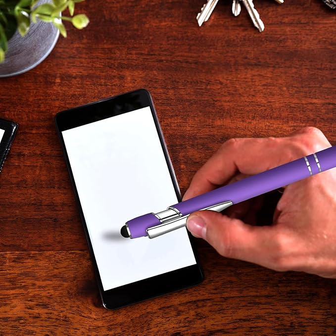 8 Pcs Blue Ink Ballpoint Pen with Stylus Tip 2 in 1 Stylus Ballpoint Pen Metal Pens Stylus Pen for Touch Screens School Office Coworkers (Purple)