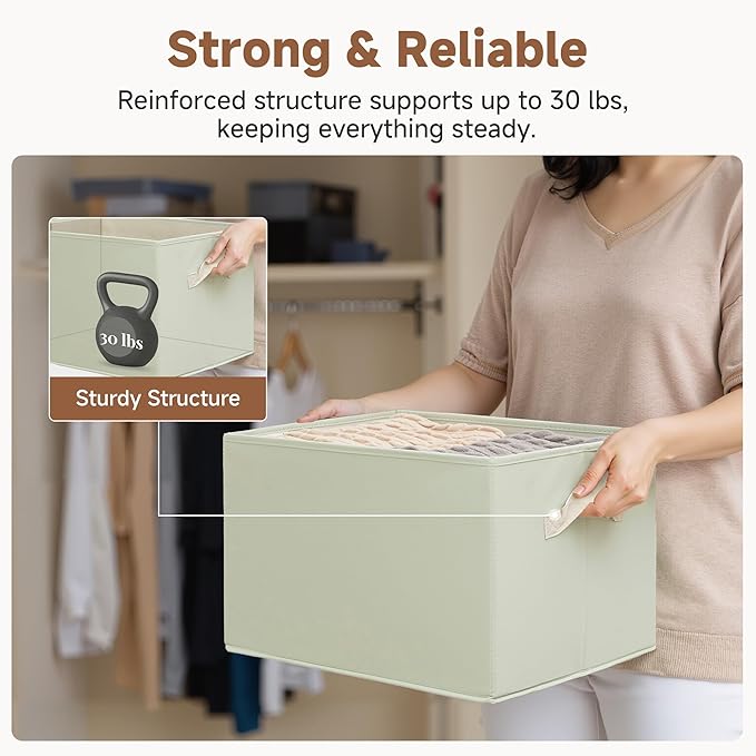 StorageWorks Storage Baskets for Shelves, Foldable Fabric Closet Storage Bins with Handles, Fabric Storage Bins Clothes Organizer, Light Green, 3-Pack, Extra Large