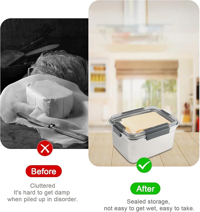 Cheese Container for Refrigerator,Stainless Steel Cheese Container with Lids,Deli Meat Saver,Kitchen Storage Keeper,Fridge Organizer Stackable Sliced Grated,Shredded,Cheddar Cheeses Holder Box