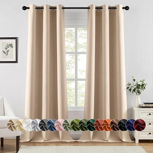 MIULEE Beige Blackout Curtains for Bedroom Living Room 90 Inches Long 2 Panels, Thermal Insulated Room Darkening Drapes Solid Grommet Top Noise Reduction Light Blocking Window Treatments 40x90 Inch