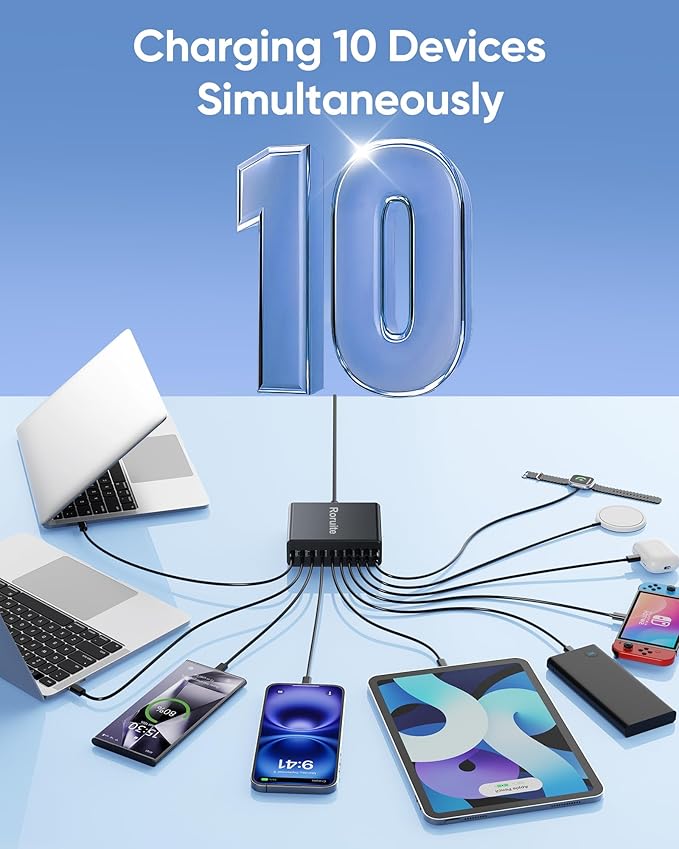 800W USB C Charging Station, 120W PD GaN5 Super Fast USB C Charger Block-10 Port, Type C for PC Laptop MacBook Pro/Air Charger Compatible with iPhone 17 16 15 14 13 12 Pro Max, iPad, Galaxy (Black)