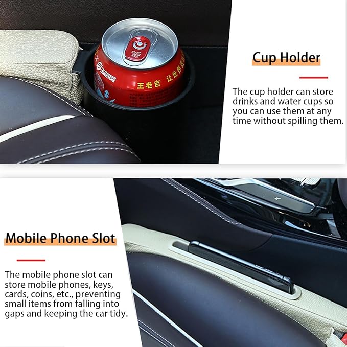 2 Pack Car Seat Gap Filler with Storage Box,Fill The Gap Between Seat and Console,Car Console Gap Filler,Prevent Things from Dropping,Convenient to Storage Keys and Phone(Beige)