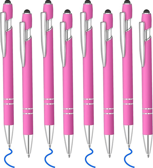 8 Pcs Blue Ink Ballpoint Pen with Stylus Tip 2 in 1 Stylus Ballpoint Pen Metal Pens Stylus Pen for Touch Screens School Office Coworkers (Rose Red)