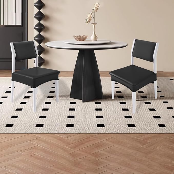 CWK Waterproof PU Leather Dining Chair Covers Set of 1-Stretchable Chair Seat Slipcovers, Removable & Washable Protector for Dining Room,Home,Office,Wedding,Rear Covers (PU-Black)