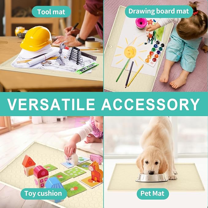 Under Sink Mat for Kitchen, Silicone Waterproof Liner, Flexible Organizer Tray with Drain Hole, 3.6 Gallons Capacity, Easy to Clean