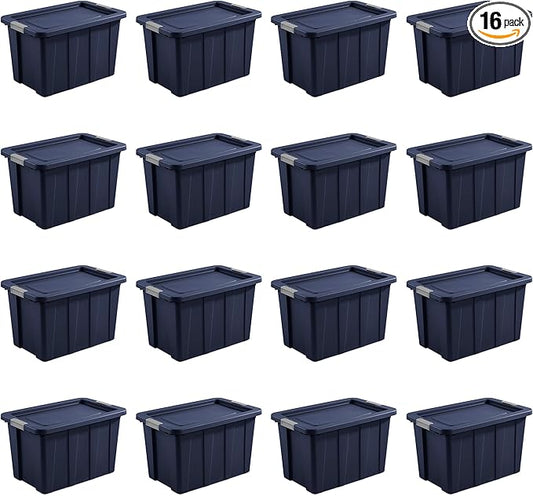 Sterilite 16-Pack Storage Bins with Lids, Heavy Duty Totes, Tuff1, 30 Gallon, Dark Indigo