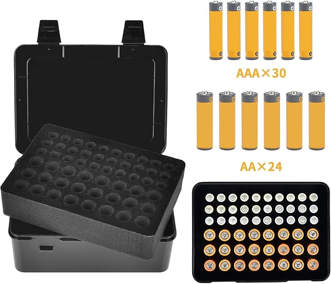 ALCYON Battery Organizer Storage Box, Garage Case Holder for 24* AA, 30* AAA Batteries (Bag Not Include Batteries Pack)-Black