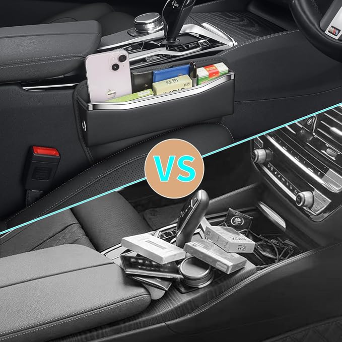 HOLDCY Car Seat Gap Filler Organizer - Leather Console Side Pocket Seat Storage - Stylish and Practical Car Accessories for Cars,SUV,Truck (Black - 2 Pack)